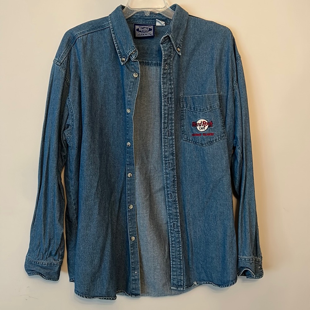 Vintage Hard Rock Cafe Cayman Islands long sleeve button down denim shirt